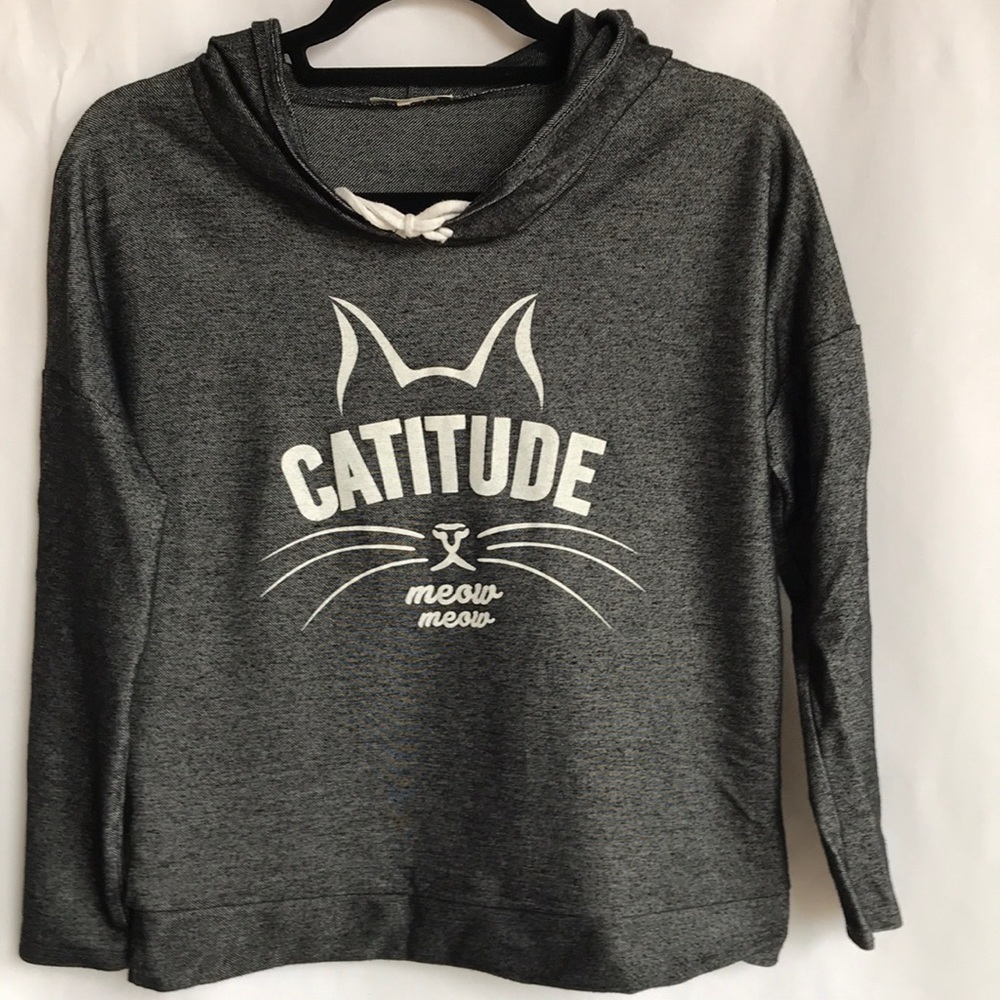 Catitude Meow Meow black-gray hooded top